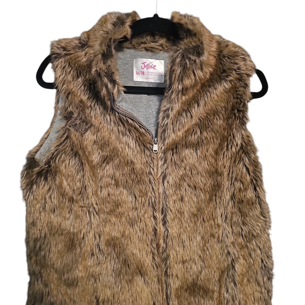 Justice Brown Faux Fur Vest Size 15/16
